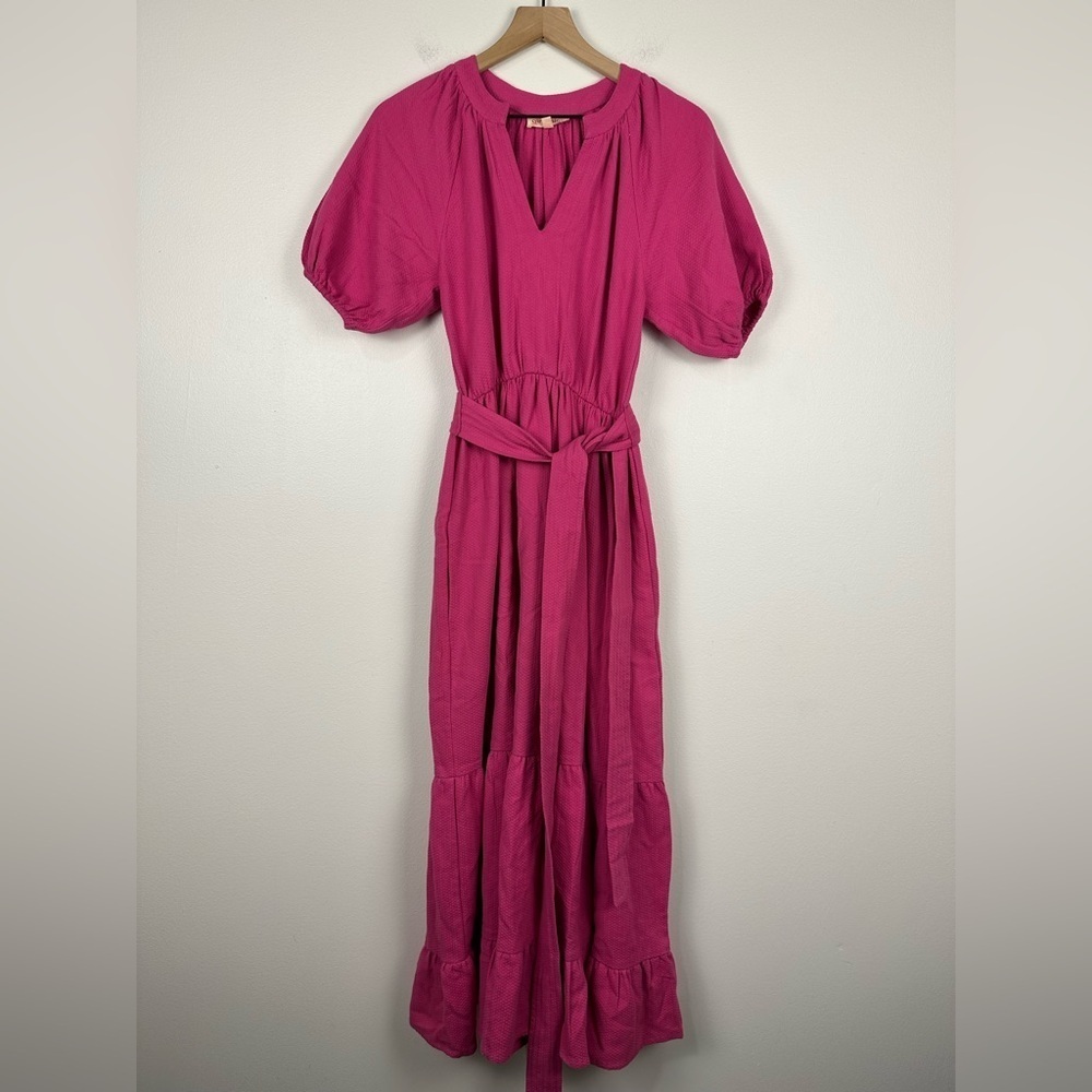 Seraphina London Poplin Texture Puff Sleeves Tiered Maxi Dress Women’s 6 Resort